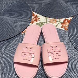 Tory Burch Blush Pink Logo Slides